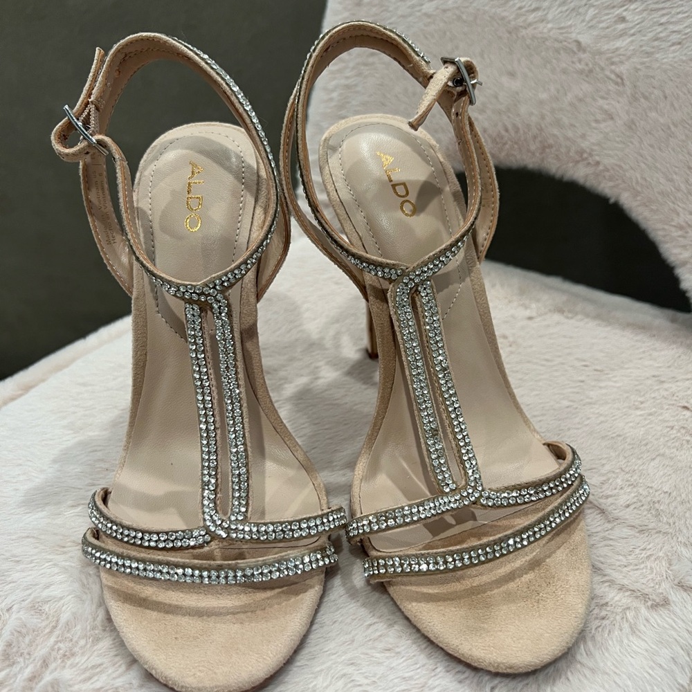 ALDO Beige Rhinestone Strappy Heels